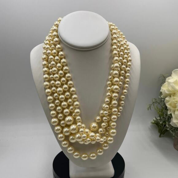 J. Crew Five Multi-Strand multisize Cream Round Faux Pearl Hand Knotted Necklace - Picture 1 of 7